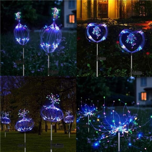 Solar Firework Lights Fairy Garden Decor 2 Pack, Waterproof LED Sparkler Lights - Picture 3 of 7